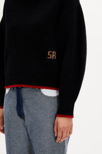 Pull col roulé à manches longues coudées en laine - Noir Intense