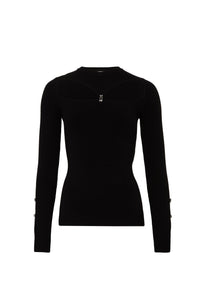 Pull orné d'agrafes strassées - Noir