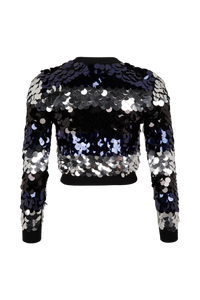 Pull court à rayures brodé de sequins en laine - Noir