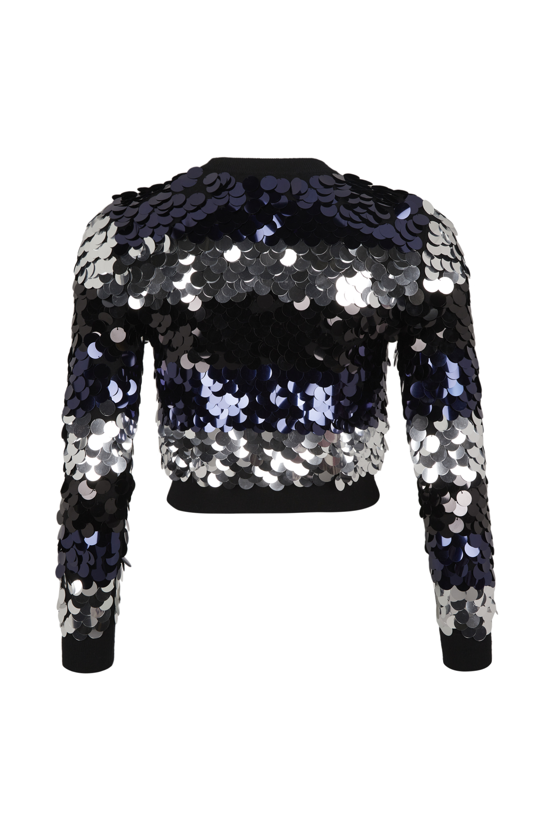 Pull court à rayures brodé de sequins en laine - Noir