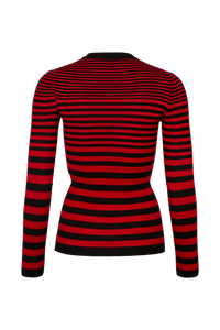 Pull col rond rayé à manches longues en laine - Noir & Rouge