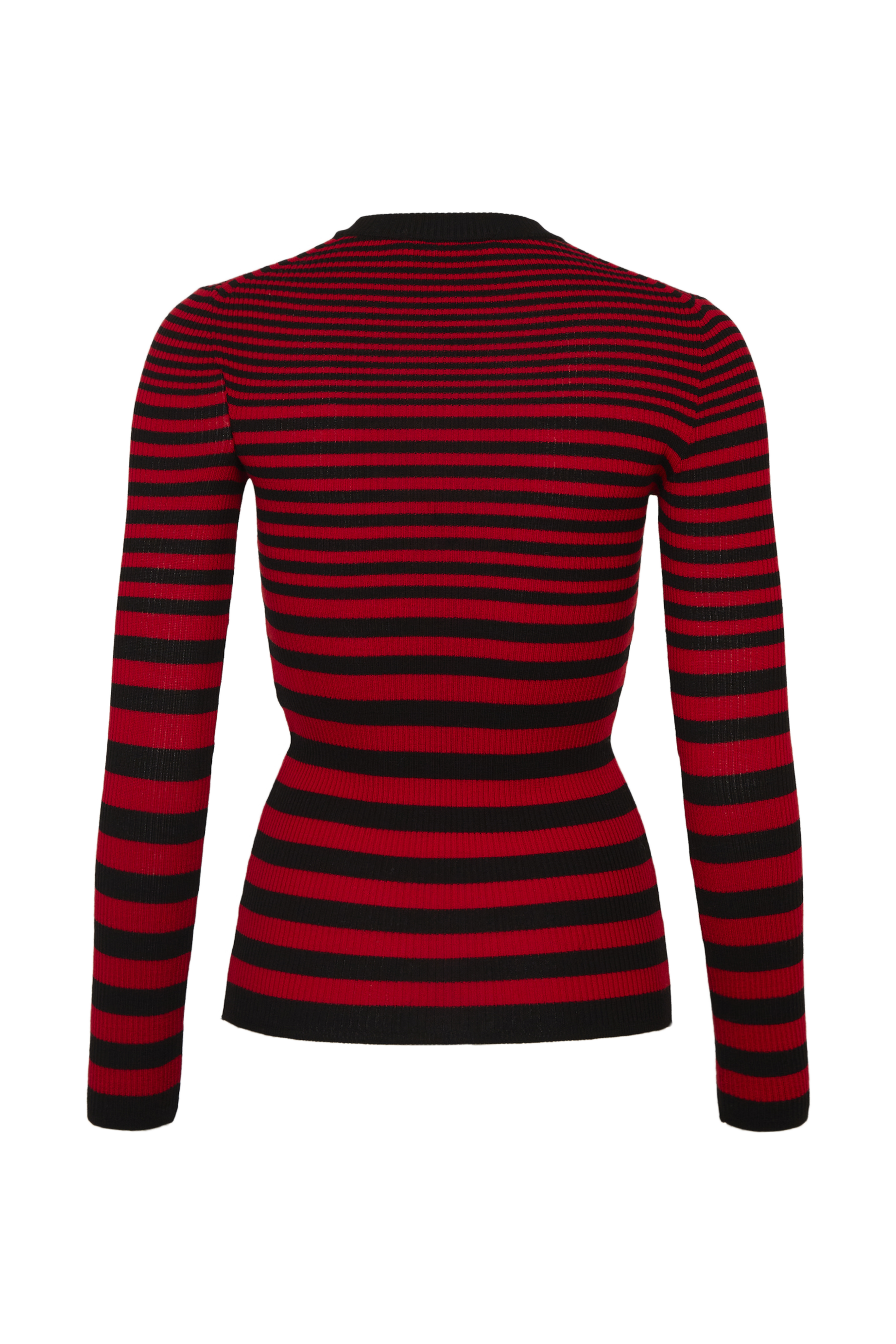 Pull col rond rayé à manches longues en laine - Noir & Rouge