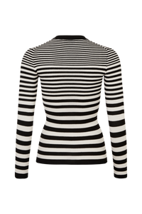 Pull col rond rayé à manches longues en laine - Noir & Blanc