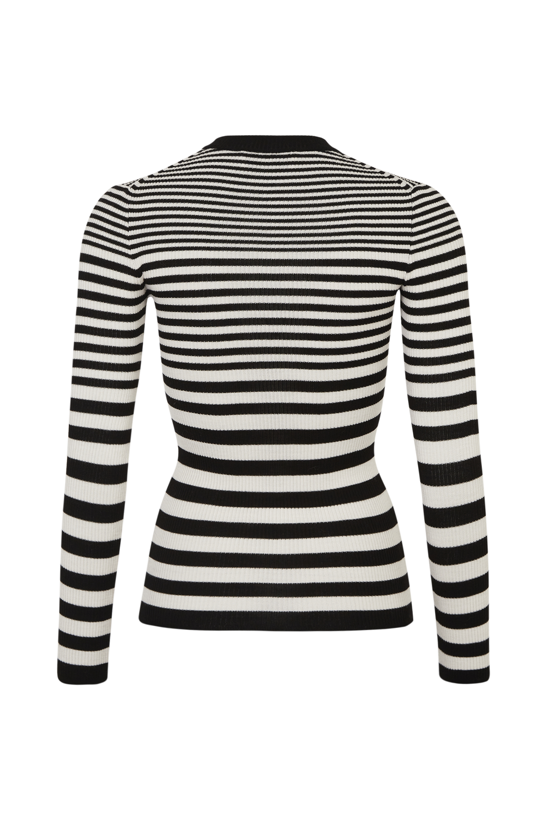 Pull col rond rayé à manches longues en laine - Noir & Blanc