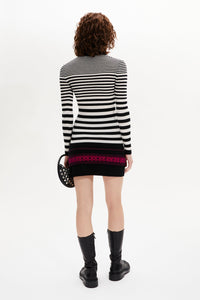 Pull col rond rayé à manches longues en laine - Noir & Blanc