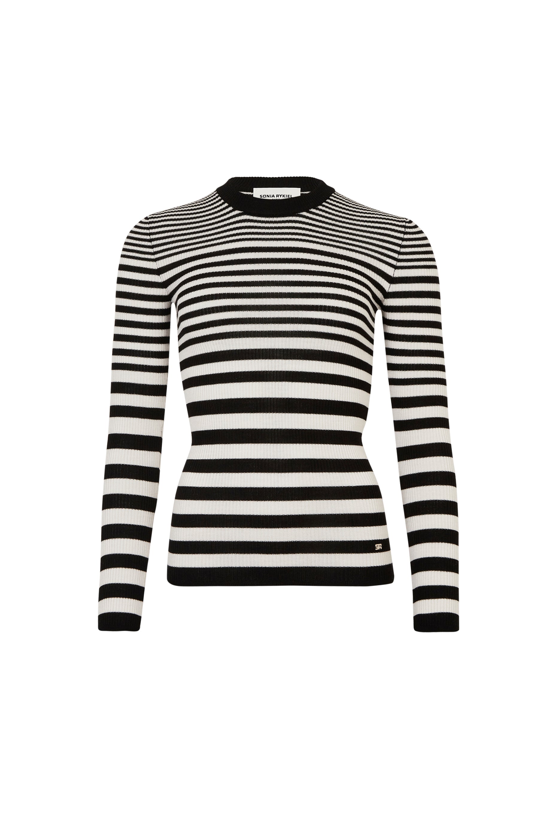 Pull col rond rayé à manches longues en laine - Noir & Blanc