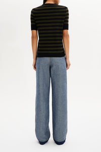 Pull Poorboy manches courtes en laine - Noir & Kaki