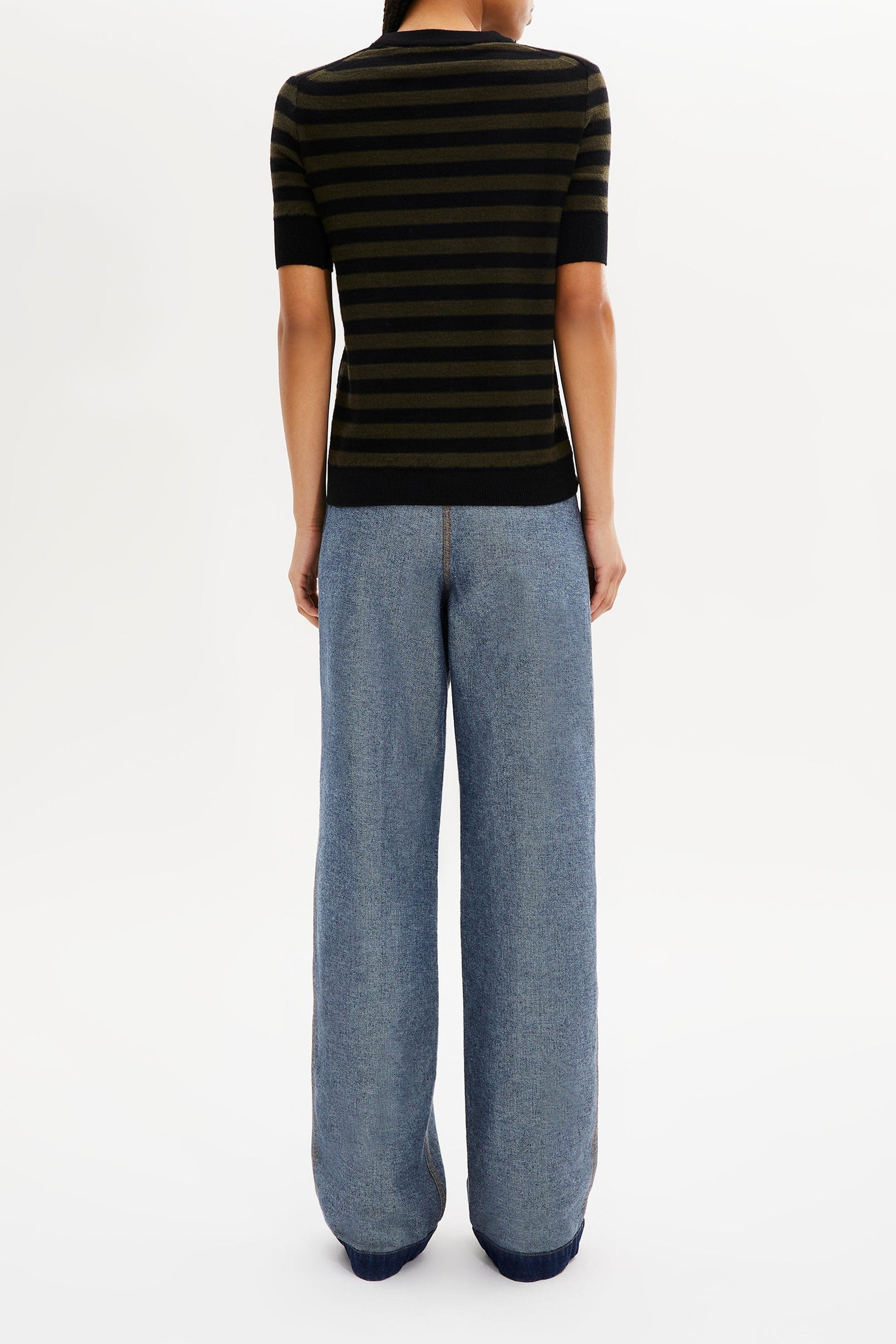 Pull Poorboy manches courtes en laine - Noir & Kaki