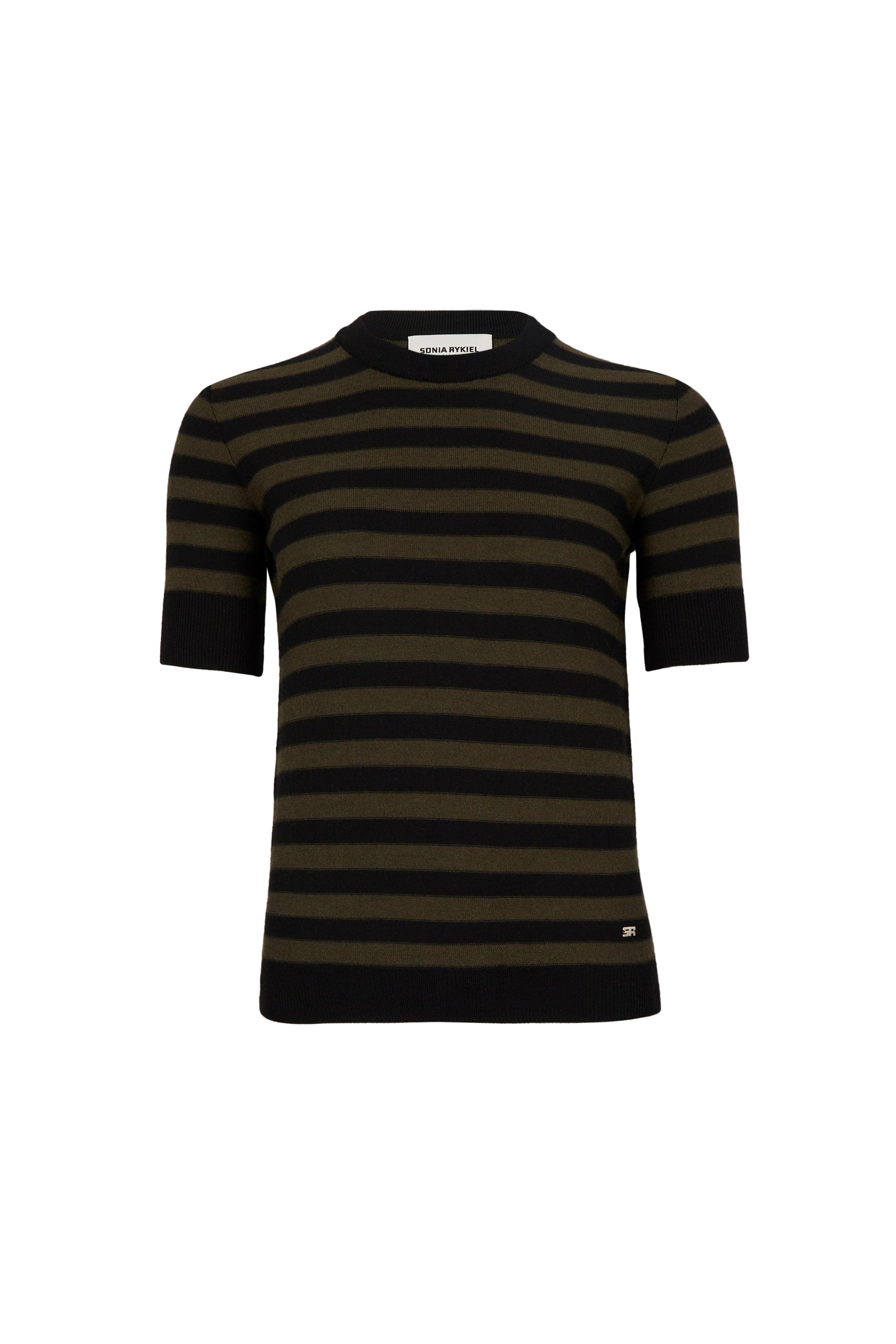 Pull Poorboy manches courtes en laine - Noir & Kaki