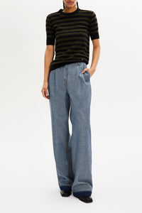 Pull Poorboy manches courtes en laine - Noir & Kaki
