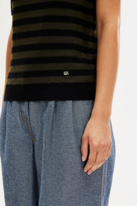 Pull Poorboy manches courtes en laine - Noir & Kaki
