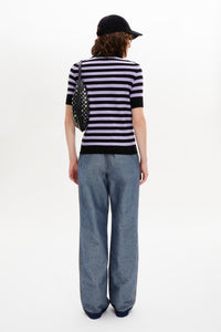 Pull Poorboy manches courtes en laine - Noir & Lilas