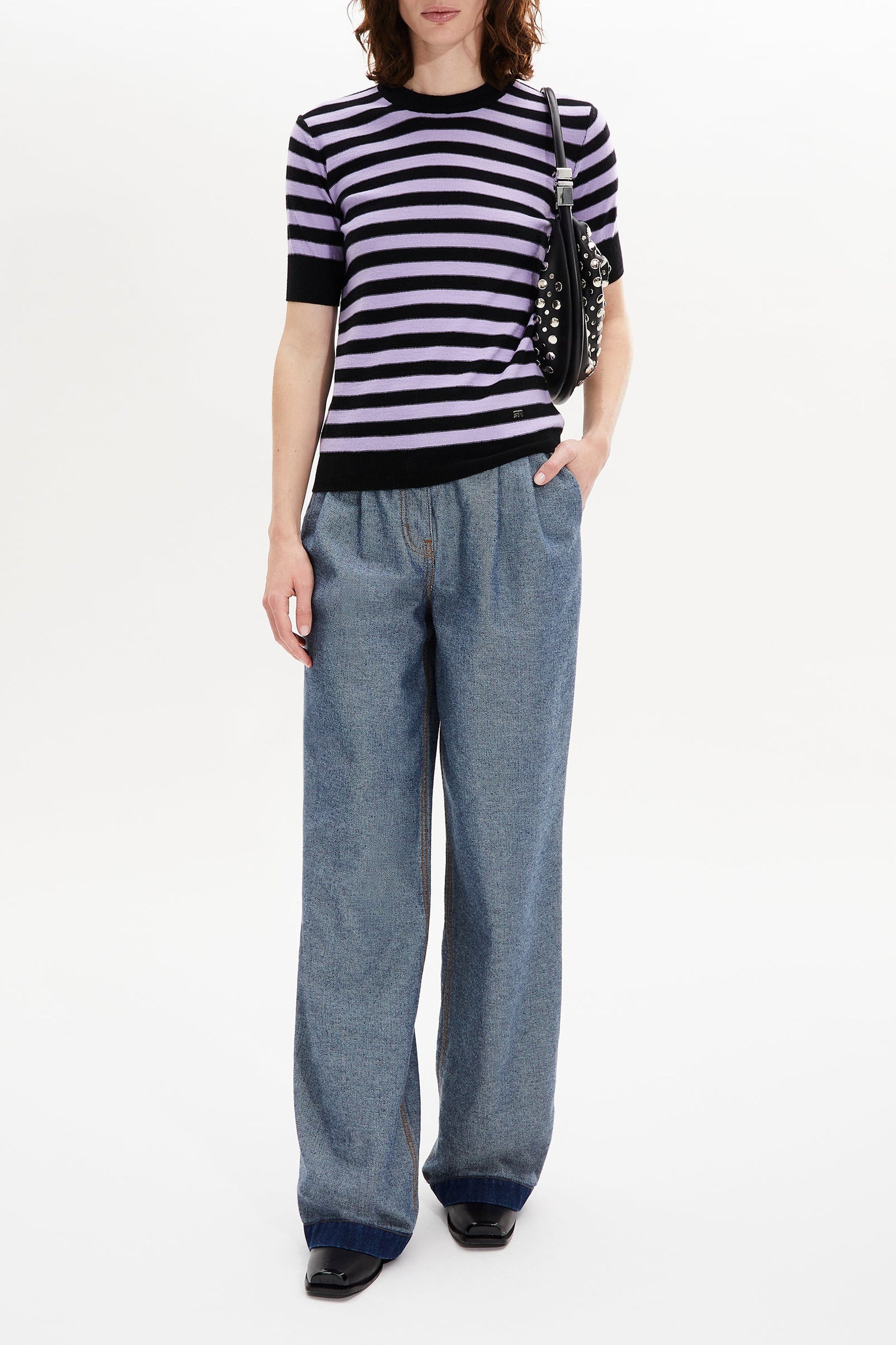 Pull Poorboy manches courtes en laine - Noir & Lilas
