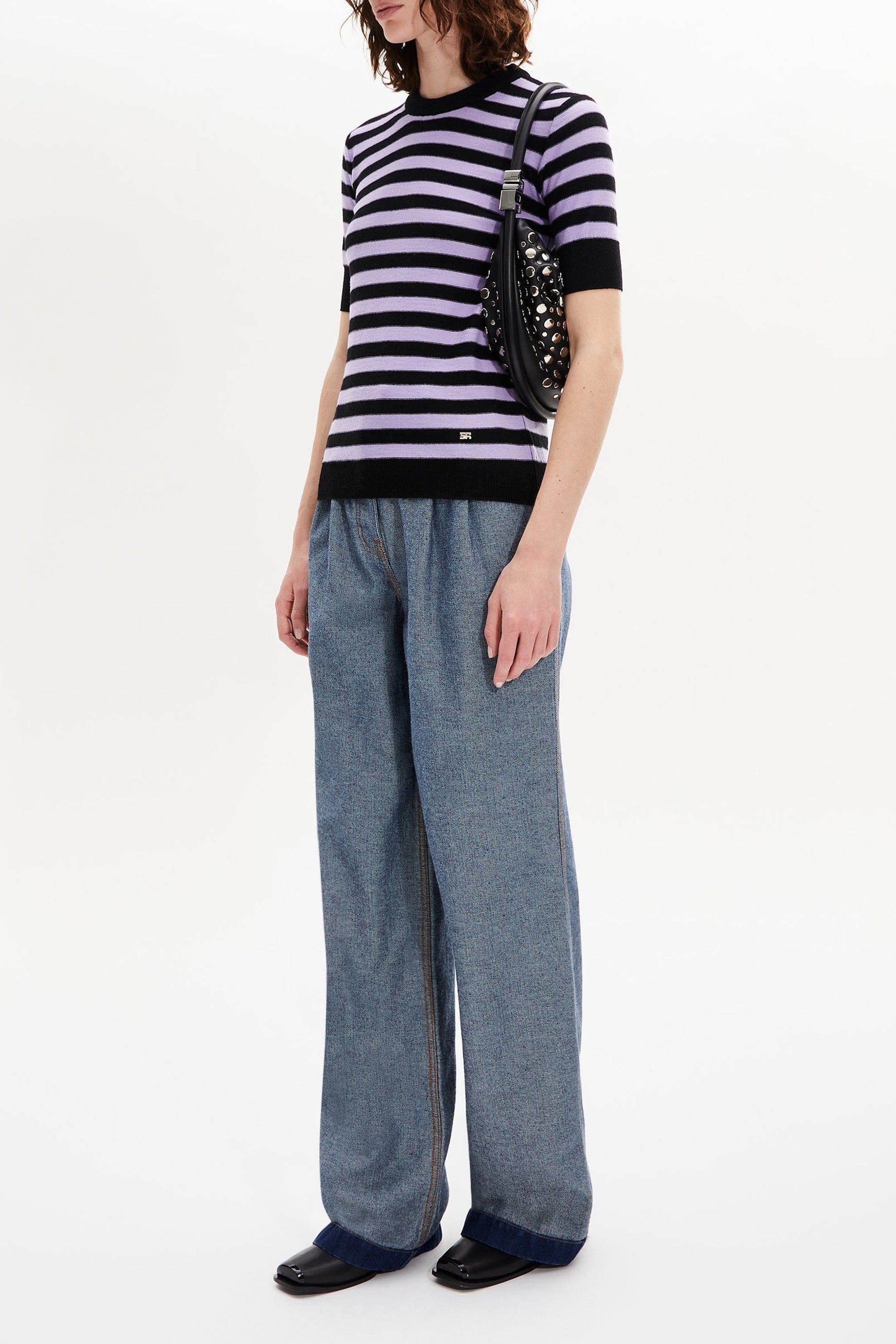 Pull Poorboy manches courtes en laine - Noir & Lilas