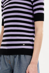 Pull Poorboy manches courtes en laine - Noir & Lilas