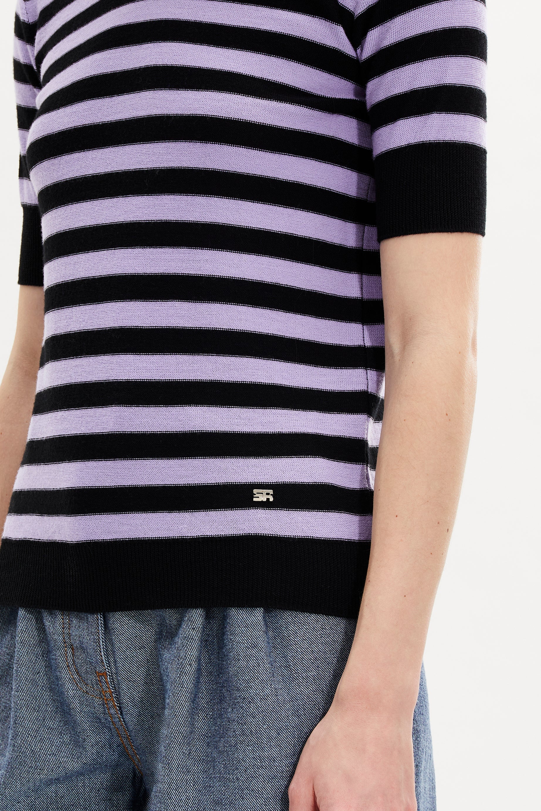 Pull Poorboy manches courtes en laine - Noir & Lilas