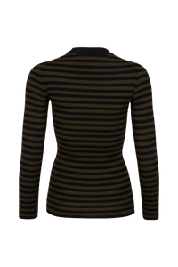 Pull lurex col rond à manches longues en laine - Noir & Kaki