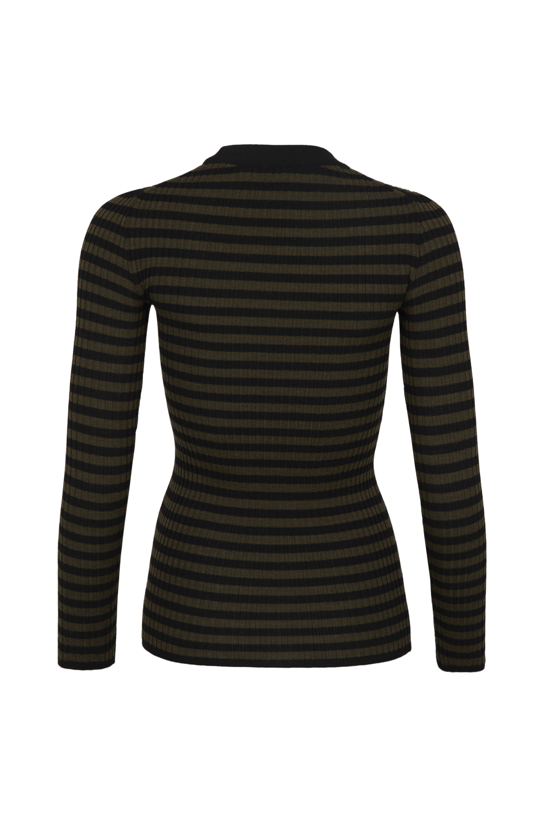 Pull lurex col rond à manches longues en laine - Noir & Kaki