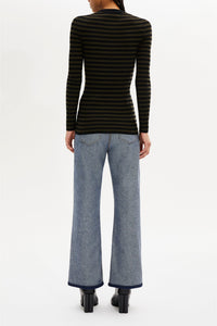 Pull lurex col rond à manches longues en laine - Noir & Kaki