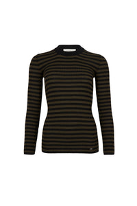 Pull lurex col rond à manches longues en laine - Noir & Kaki
