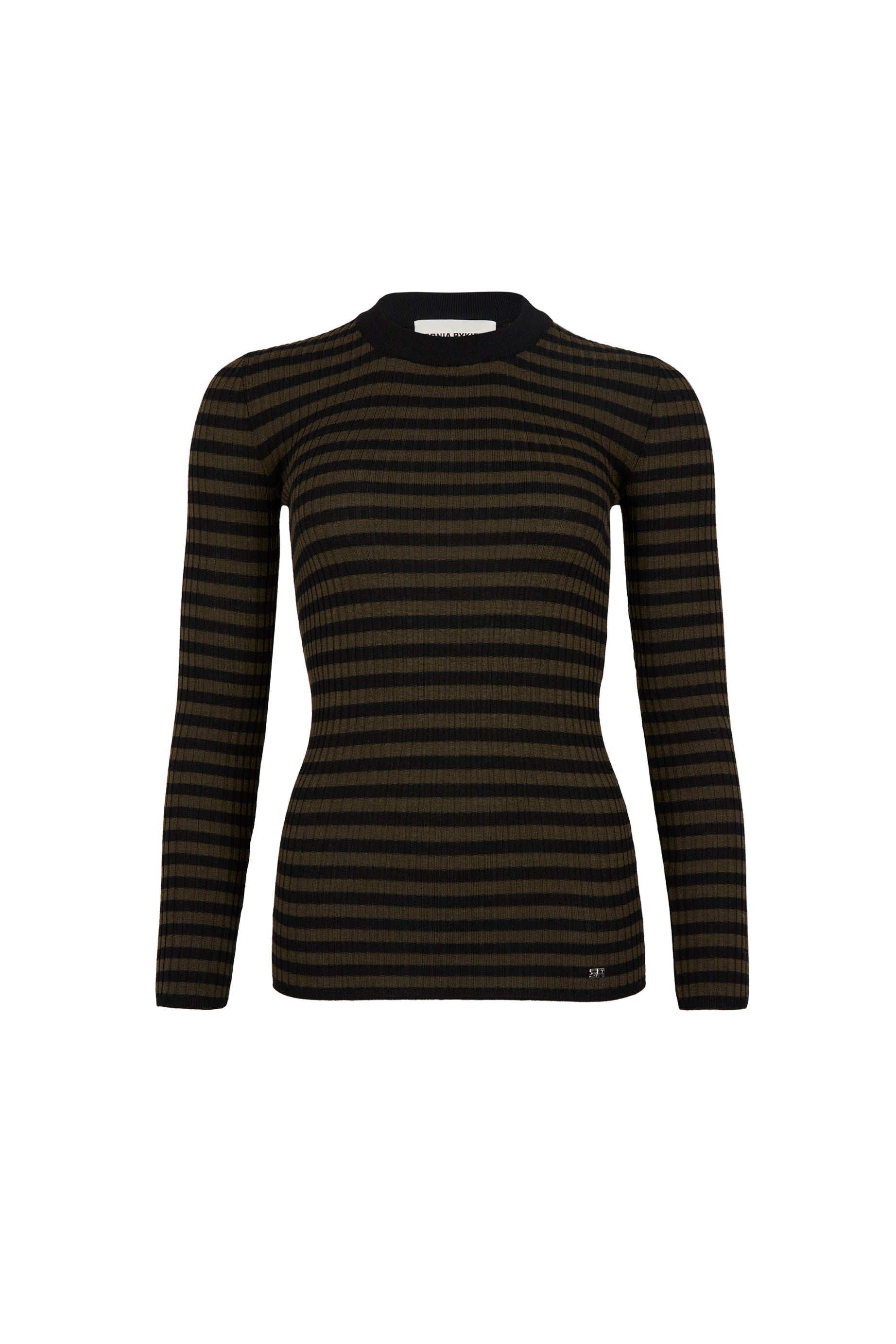 Pull lurex col rond à manches longues en laine - Noir & Kaki
