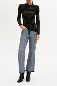 Pull lurex col rond à manches longues en laine - Noir & Kaki