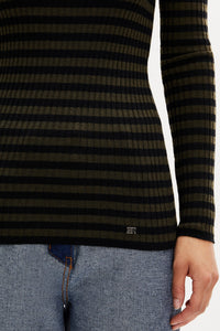 Pull lurex col rond à manches longues en laine - Noir & Kaki