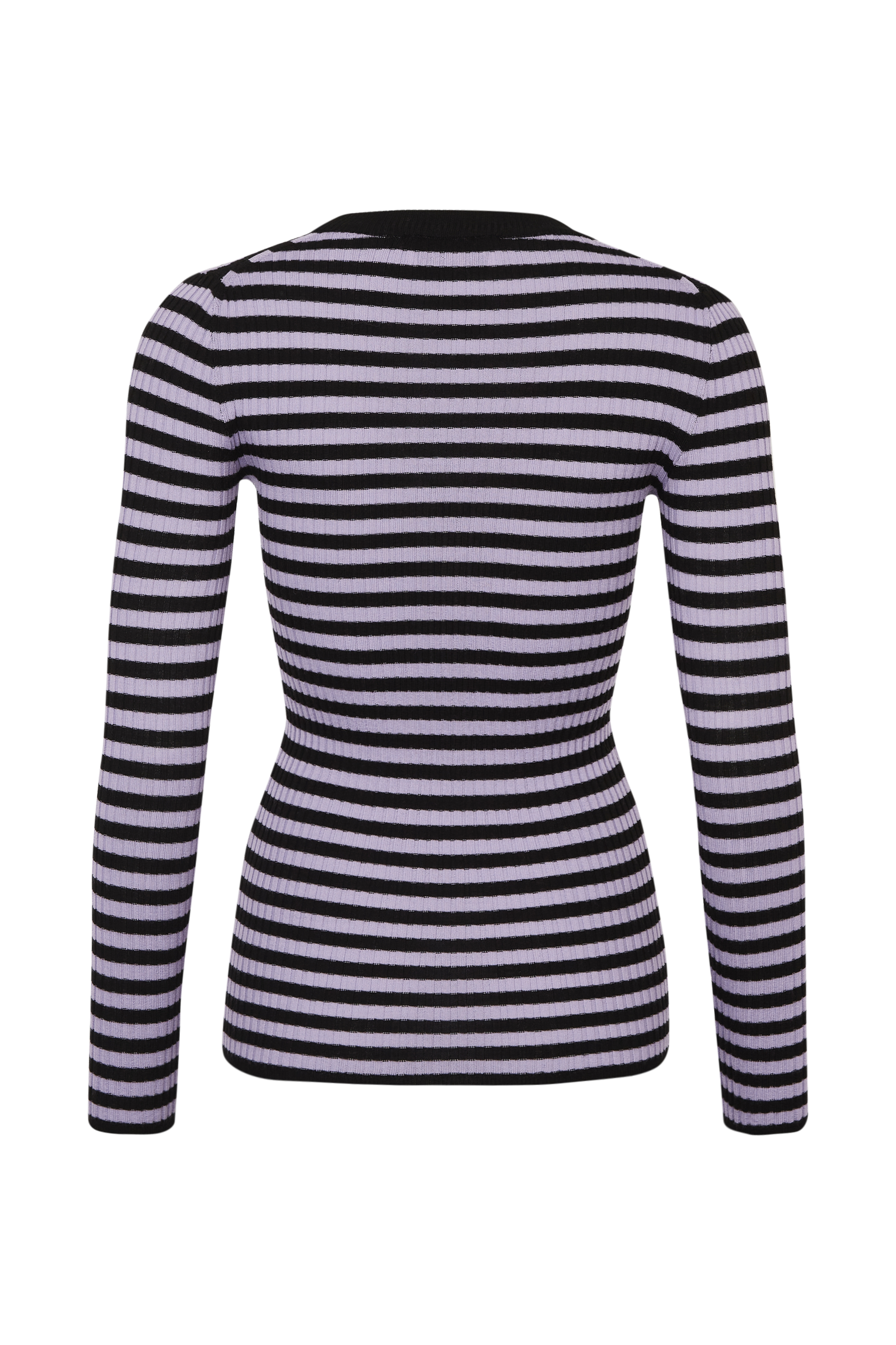 Pull lurex rayé col rond à manches longues en laine - Noir & Lilas