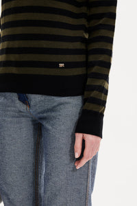 Pull Poorboy manches longues en laine - Noir & Kaki