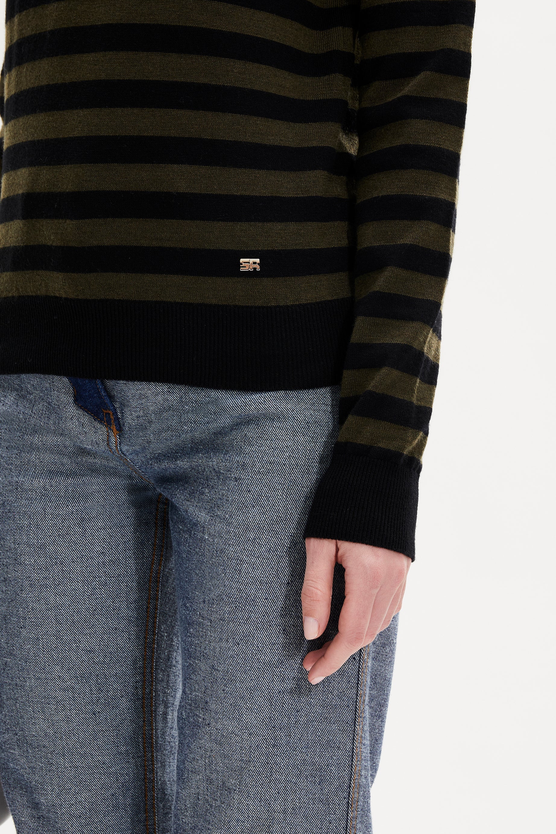 Pull Poorboy manches longues en laine - Noir & Kaki