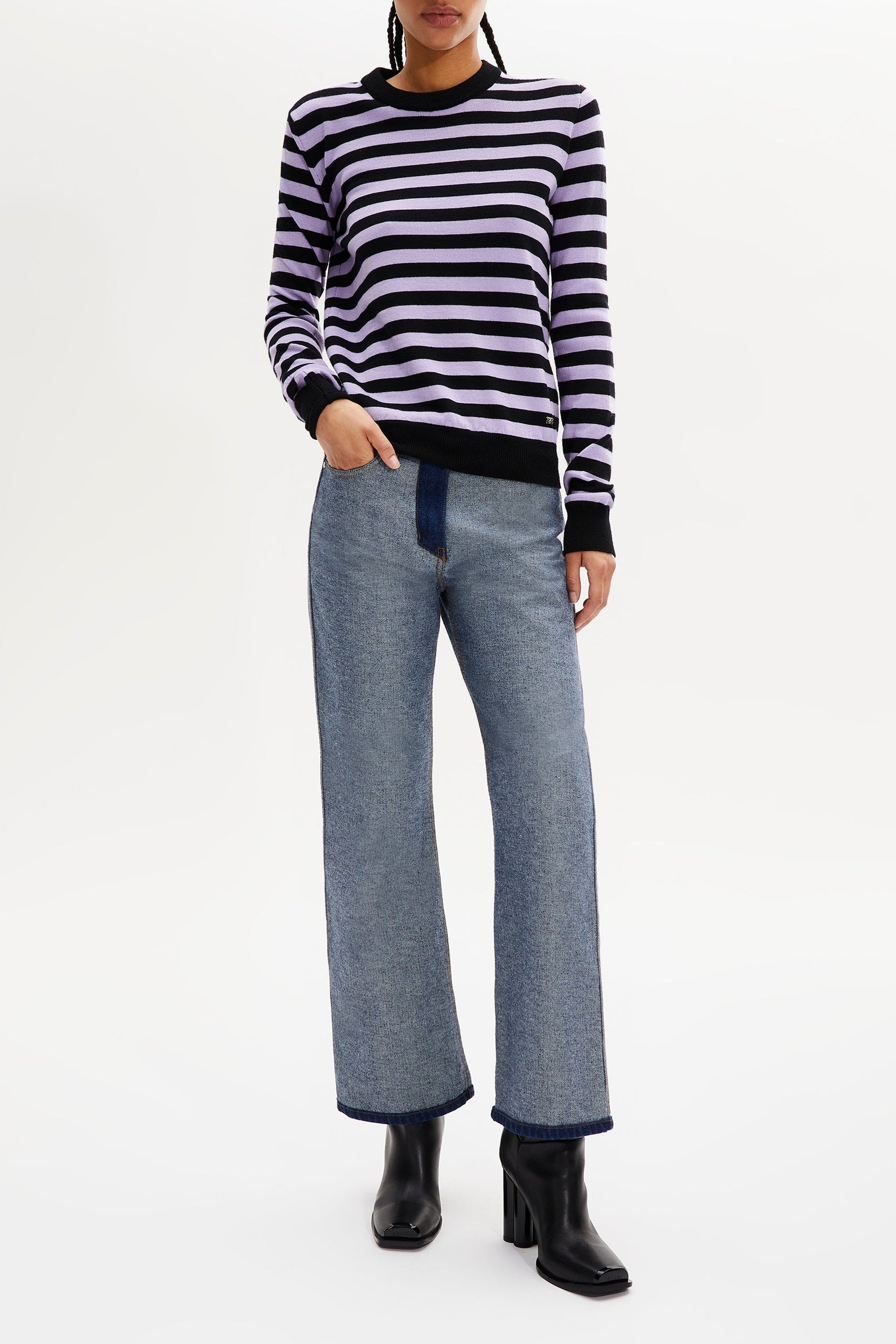 Pull Poorboy manches longues en laine - Noir & Lilas