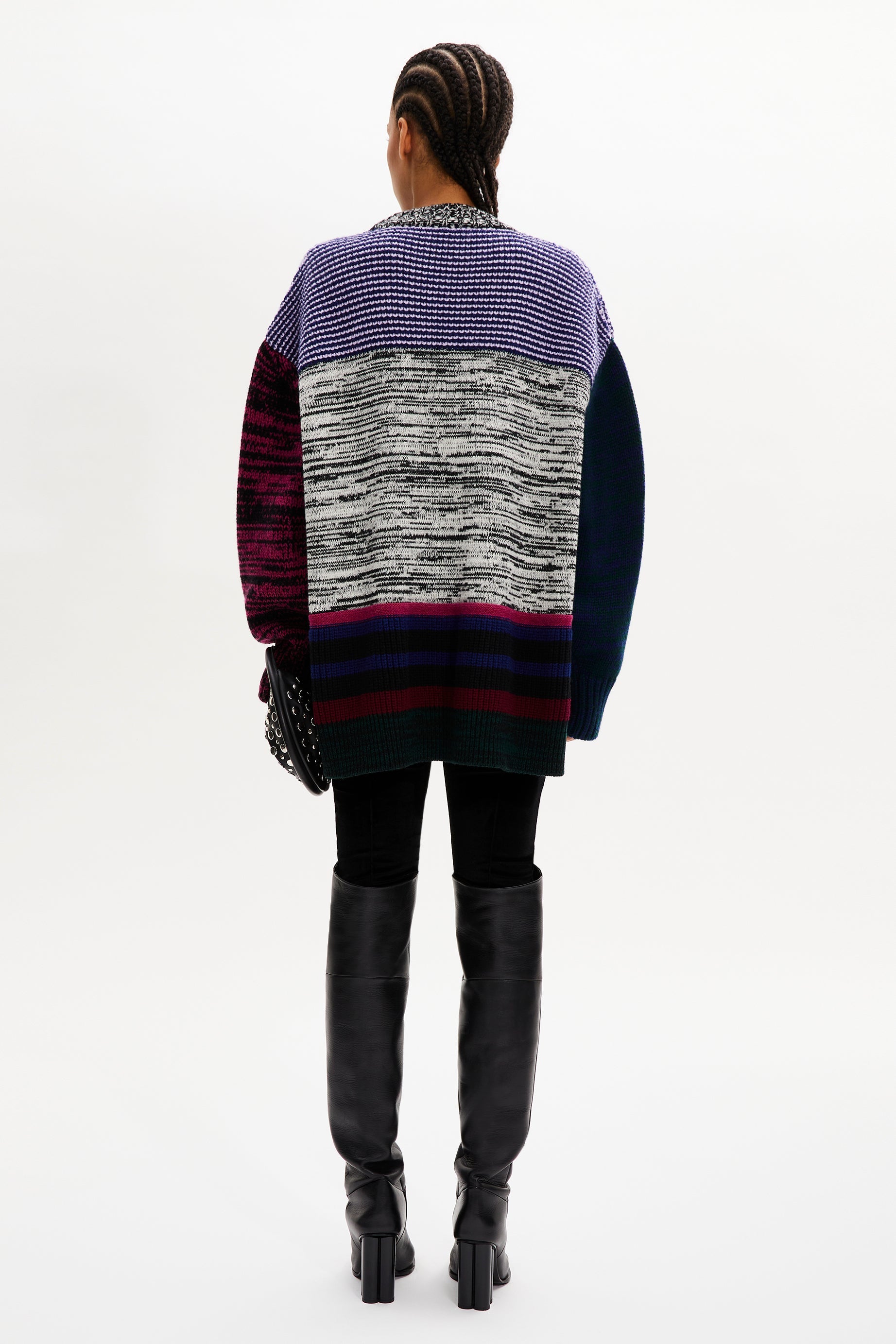 Pull manches longues à col rond en laine - Multicolor