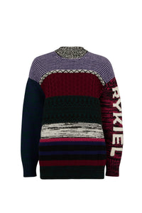 Pull manches longues à col rond en laine - Multicolor