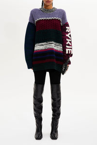 Pull manches longues à col rond en laine - Multicolor