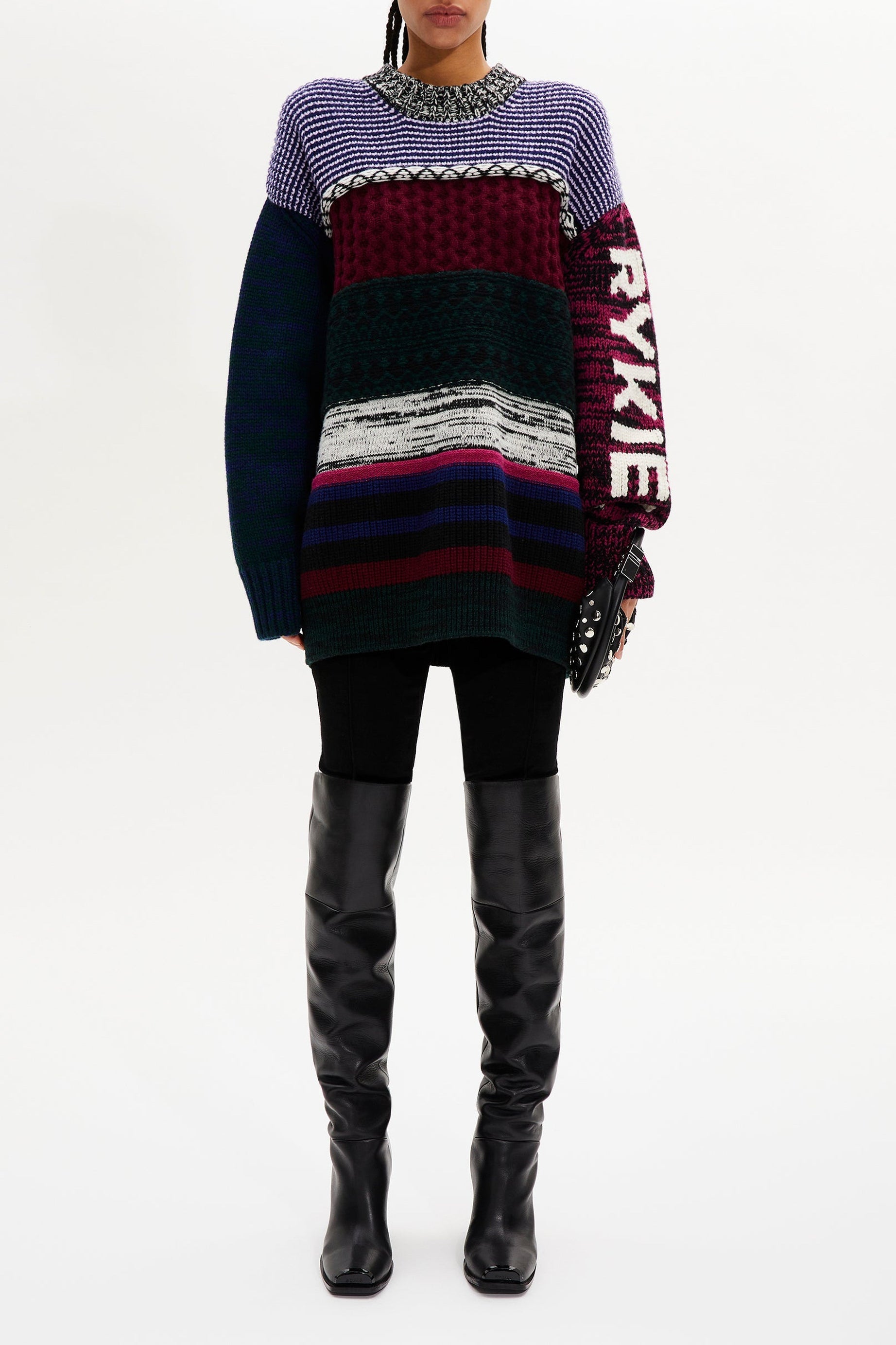 Pull manches longues à col rond en laine - Multicolor