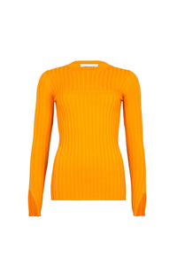 Pull col rond à manches longues fendues - Orange