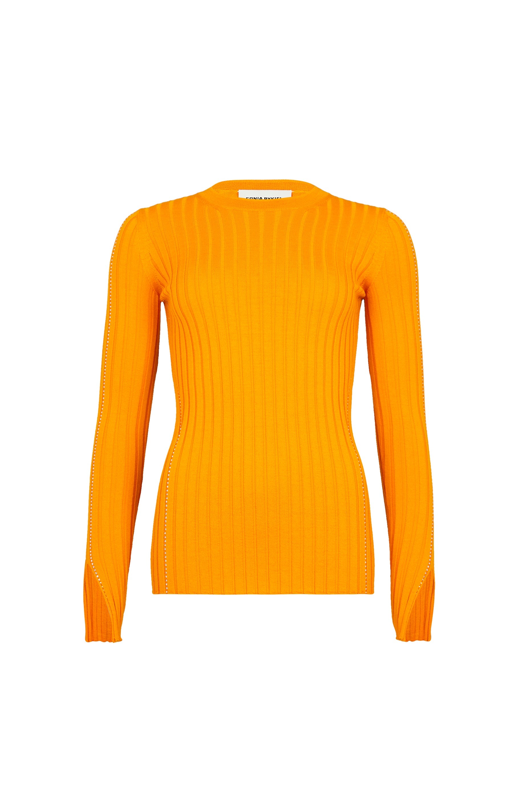 Pull col rond à manches longues fendues - Orange