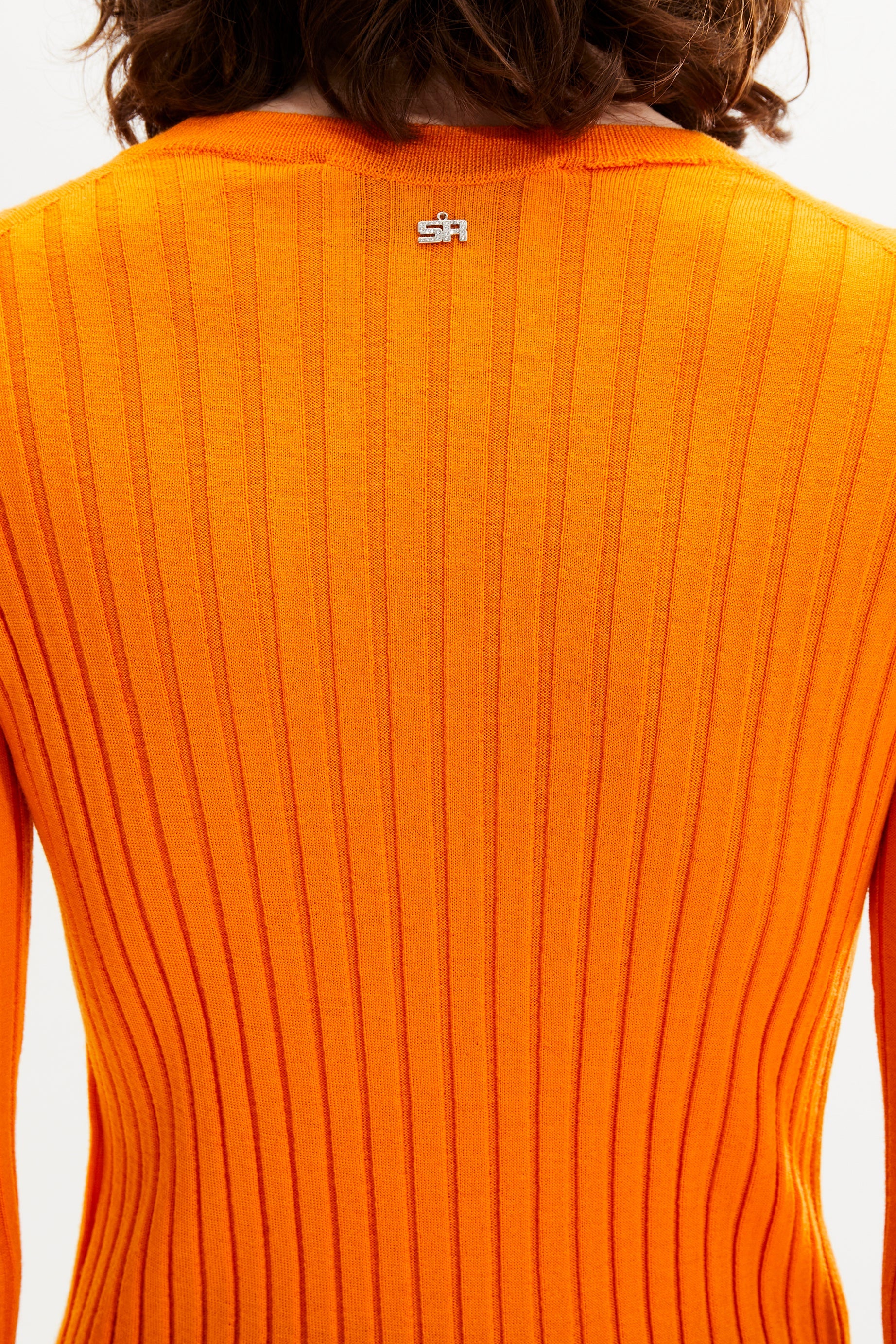 Pull col rond à manches longues fendues - Orange