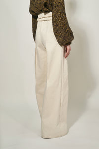 Pantalon large en crêpe de laine - Cream