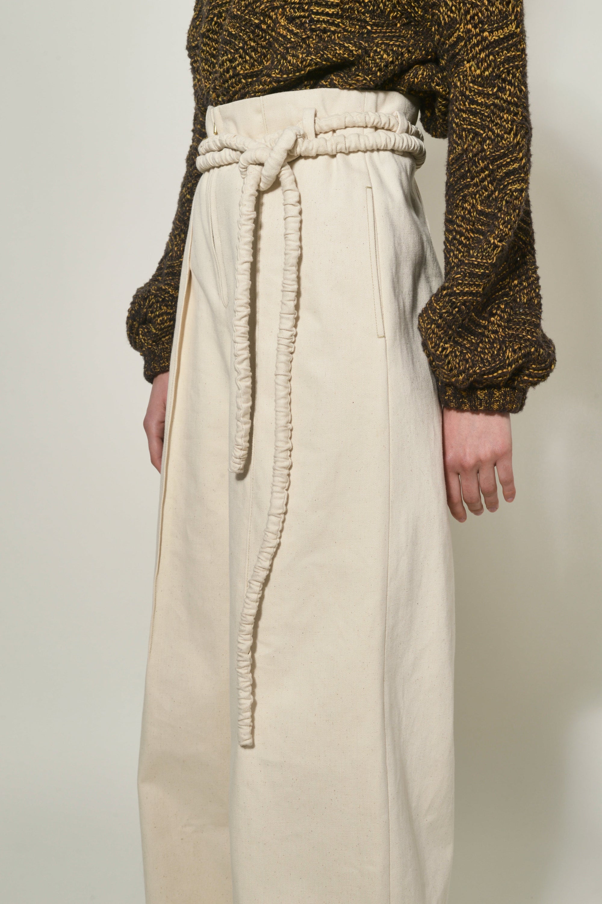 Pantalon large en crêpe de laine - Cream