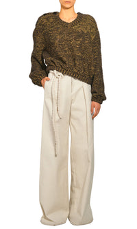 Pantalon large en crêpe de laine - Cream