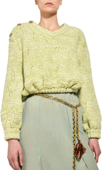 Pull col V en maille ajourée - Sauge