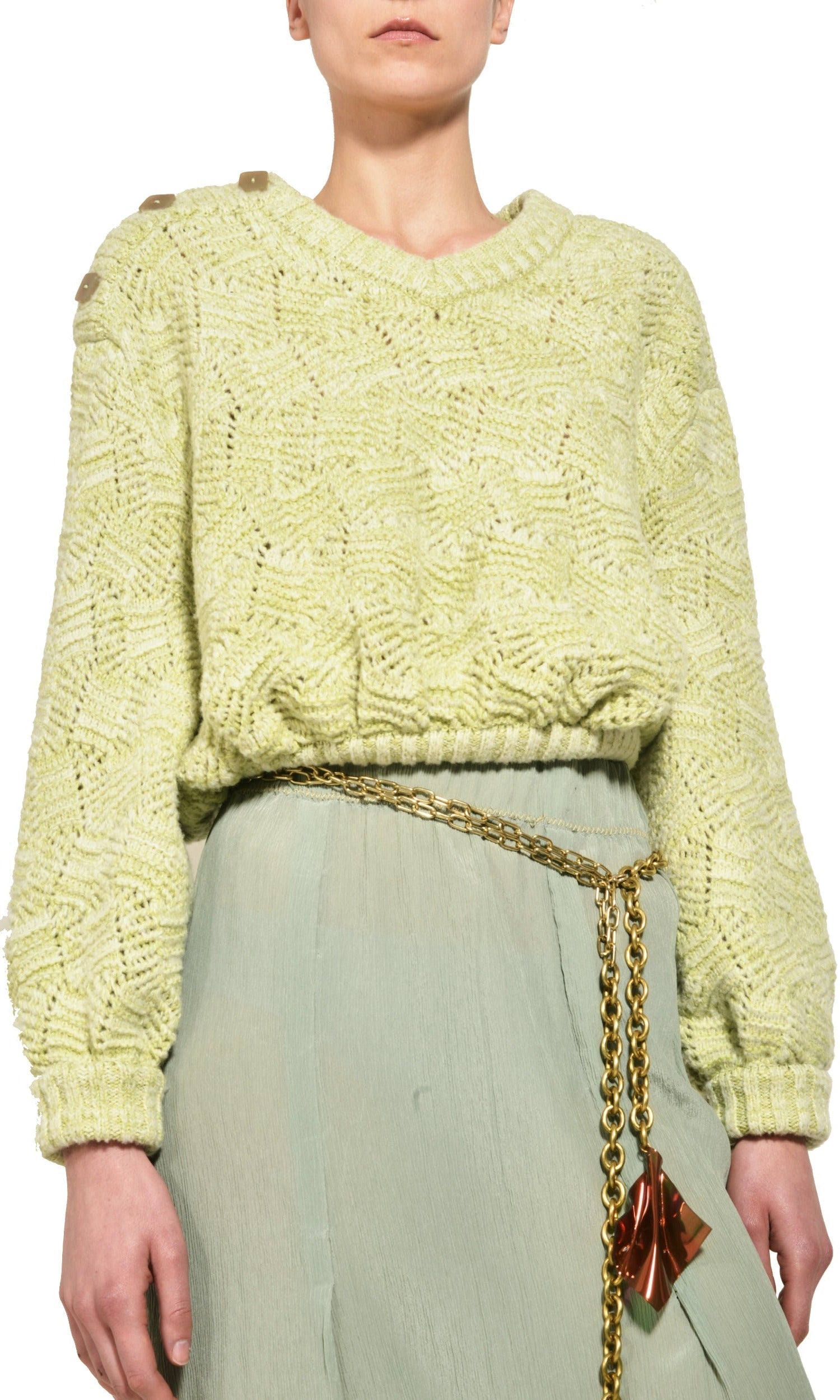 Pull col V en maille ajourée - Sauge