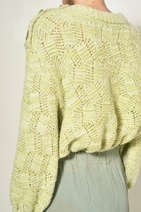 Pull col V en maille ajourée - Sauge