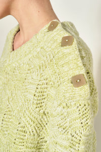 Pull col V en maille ajourée - Sauge