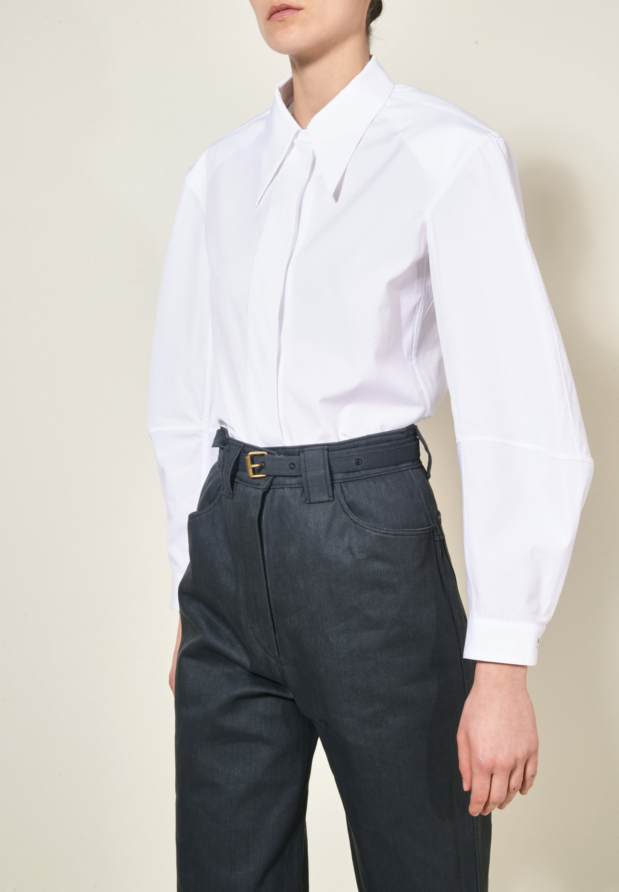 Chemise à manche coudée en crêpe de soie - Blanc