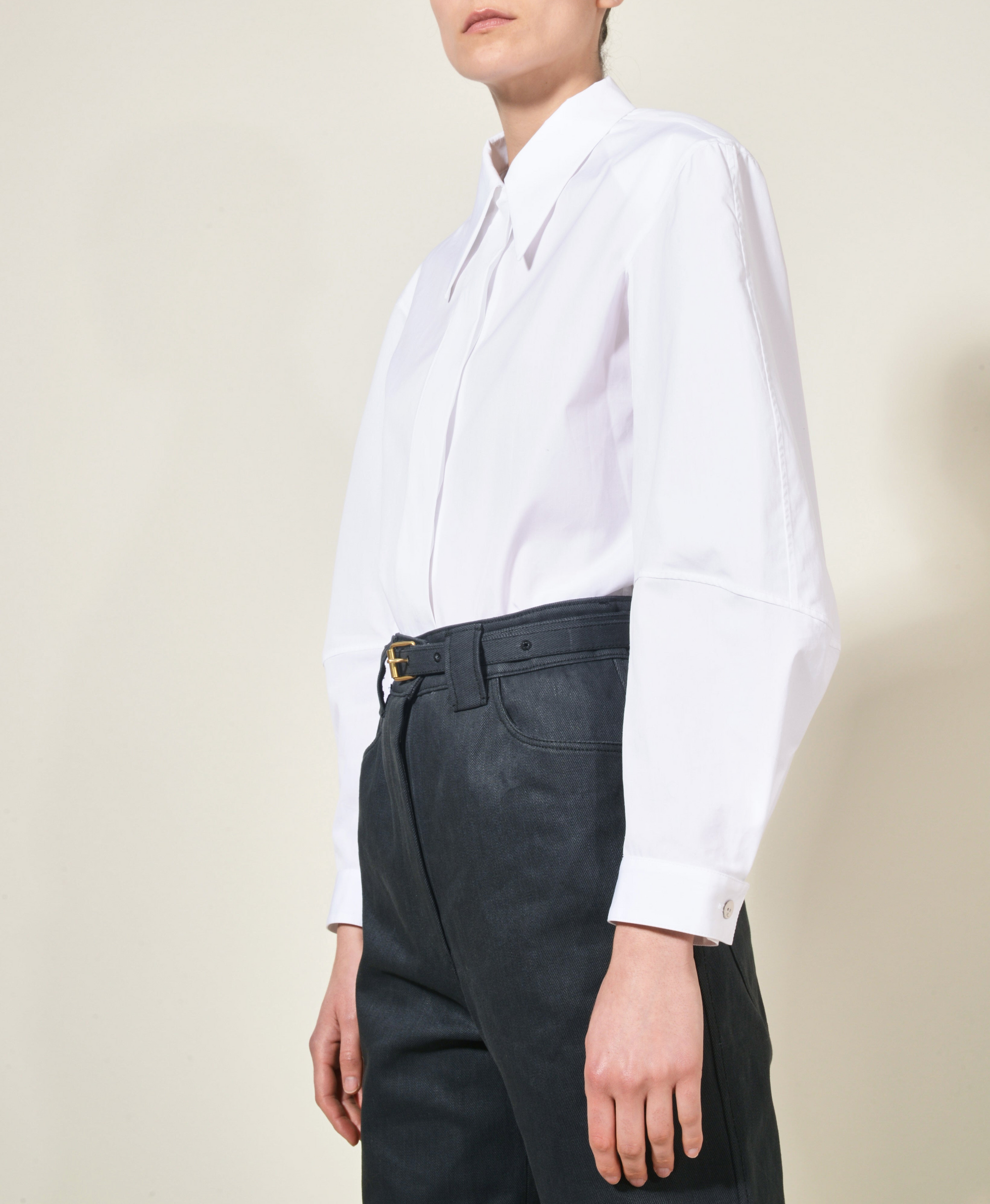 Chemise à manche coudée en crêpe de soie - Blanc