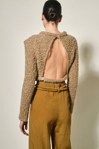 Top dos nu en macro-toile de laine - Beige
