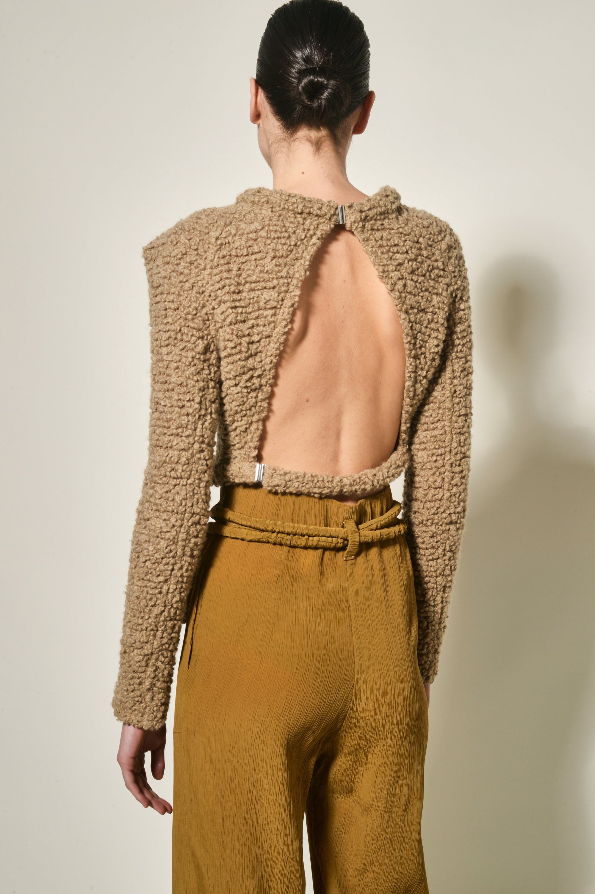 Top dos nu en macro-toile de laine - Beige
