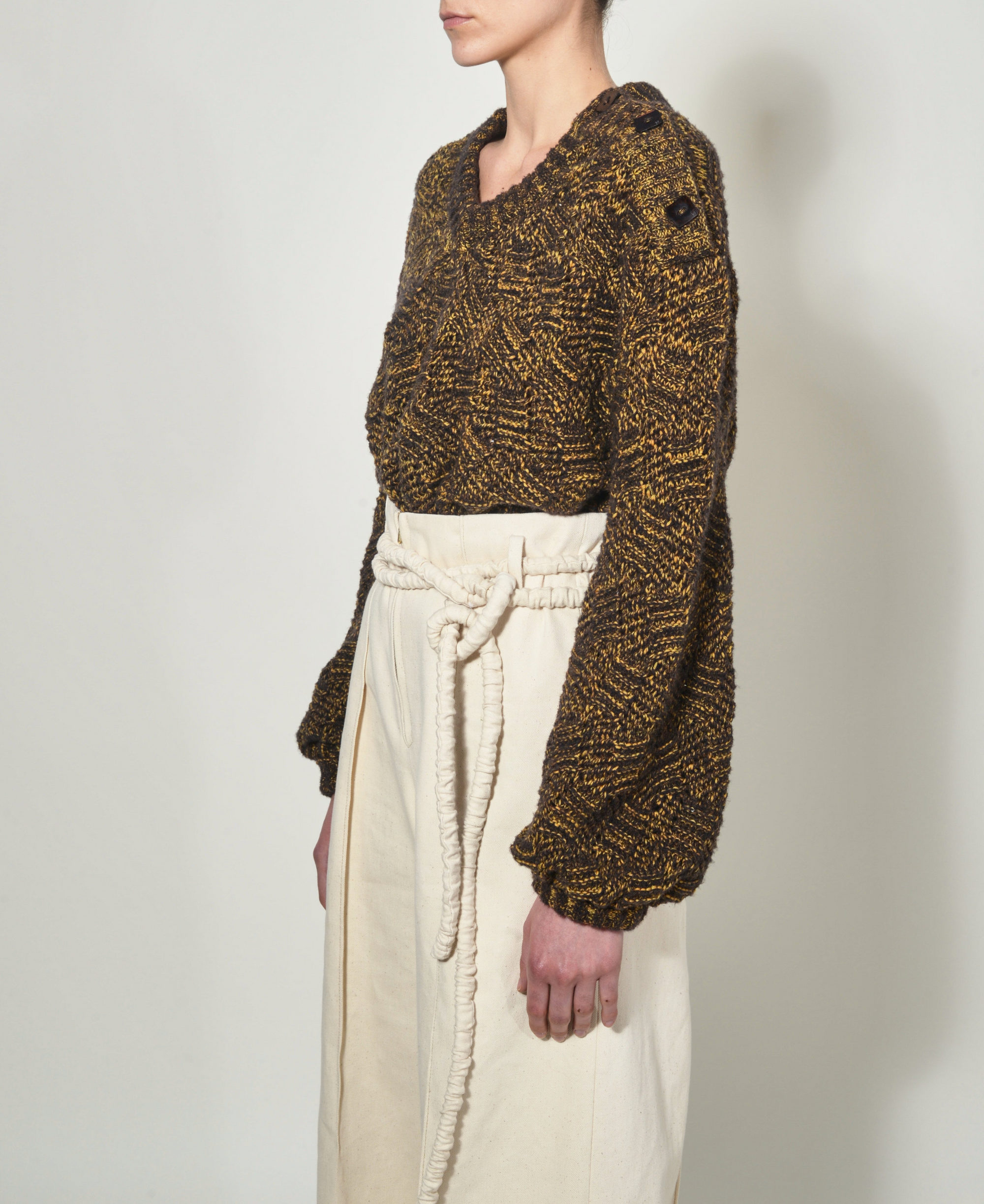 Pantalon large en crêpe de laine - Cream